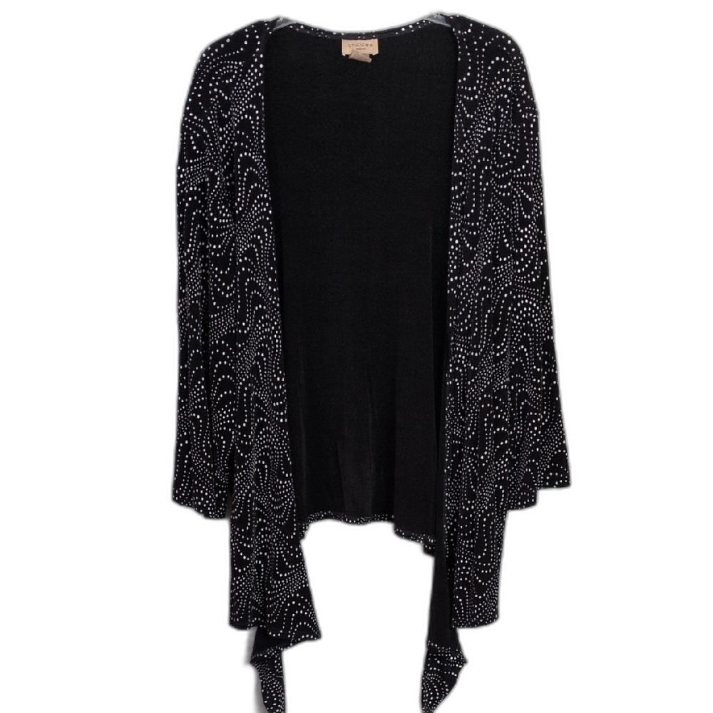 Choices Black Squiggle Polka Dot Slinky Stretch Cardigan Jacket Womens 3X